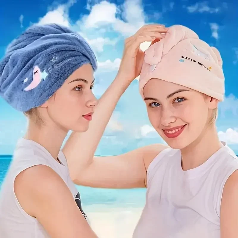 1pc Quickly Dry Hair Hat Super Absorbent Soft Bathroom Women Head Towels Girls Cute Hair Towel Hair Dry Wrap Bonnets 2