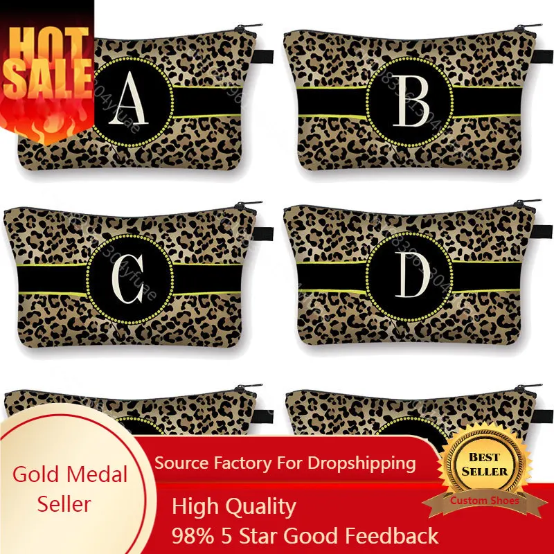 26 Initials Leopard Letter Pattern Cosmetic Case A-Z Letter Makeup Bags Women Travel Bridesmaid Gift Ladies Portable Beauty Bag portable usb rechargeable automatic hair curler multifunctional wireless lcd mini lazy curling iron ladies curling styling tool