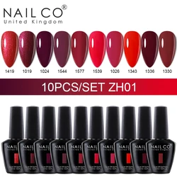 NAILCO Professional Gel Nail Polish Set - 10 - Piece Semi - Permanent Soak Off UV LED Lacquers (NC - 10H - ZH01)