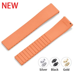 Enhanced Fluororubber Quick Release Watch Strap with Butterfly Buckle - 19mm (Orange)