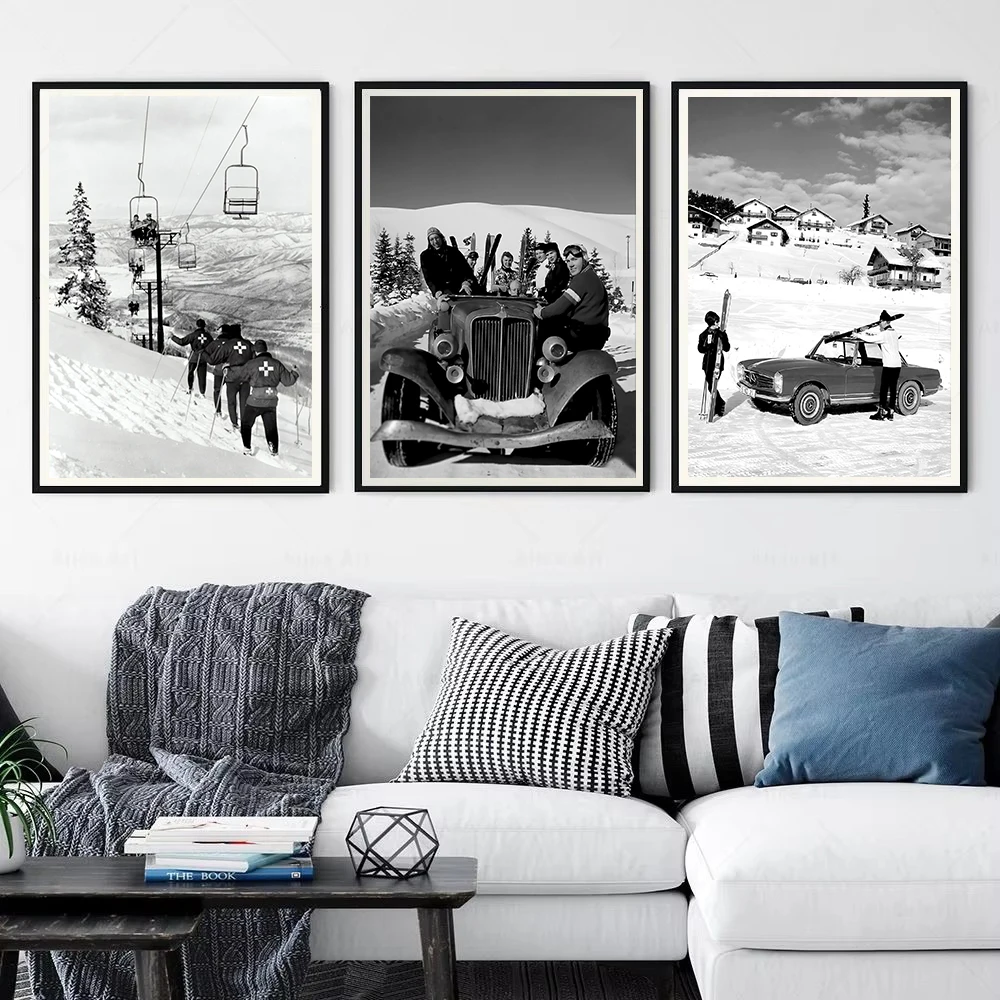 Set De 3 Tableaux Déco Ski Vintage Sur Toile 40x60 Cm - Affiches Hiver Montagne Neige, Sans Cadre - 7