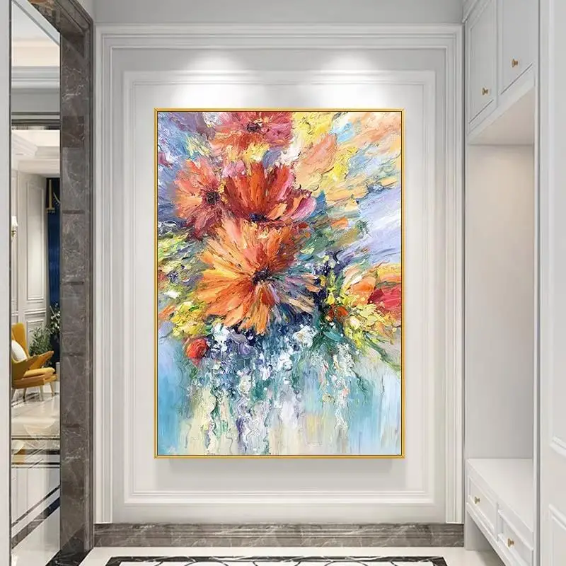 

OuzerQing 100% Hand Painted Oil Painting On Canvas Modern Abstract Flower Wall Art Living Room Picture Home Decoration Unframed