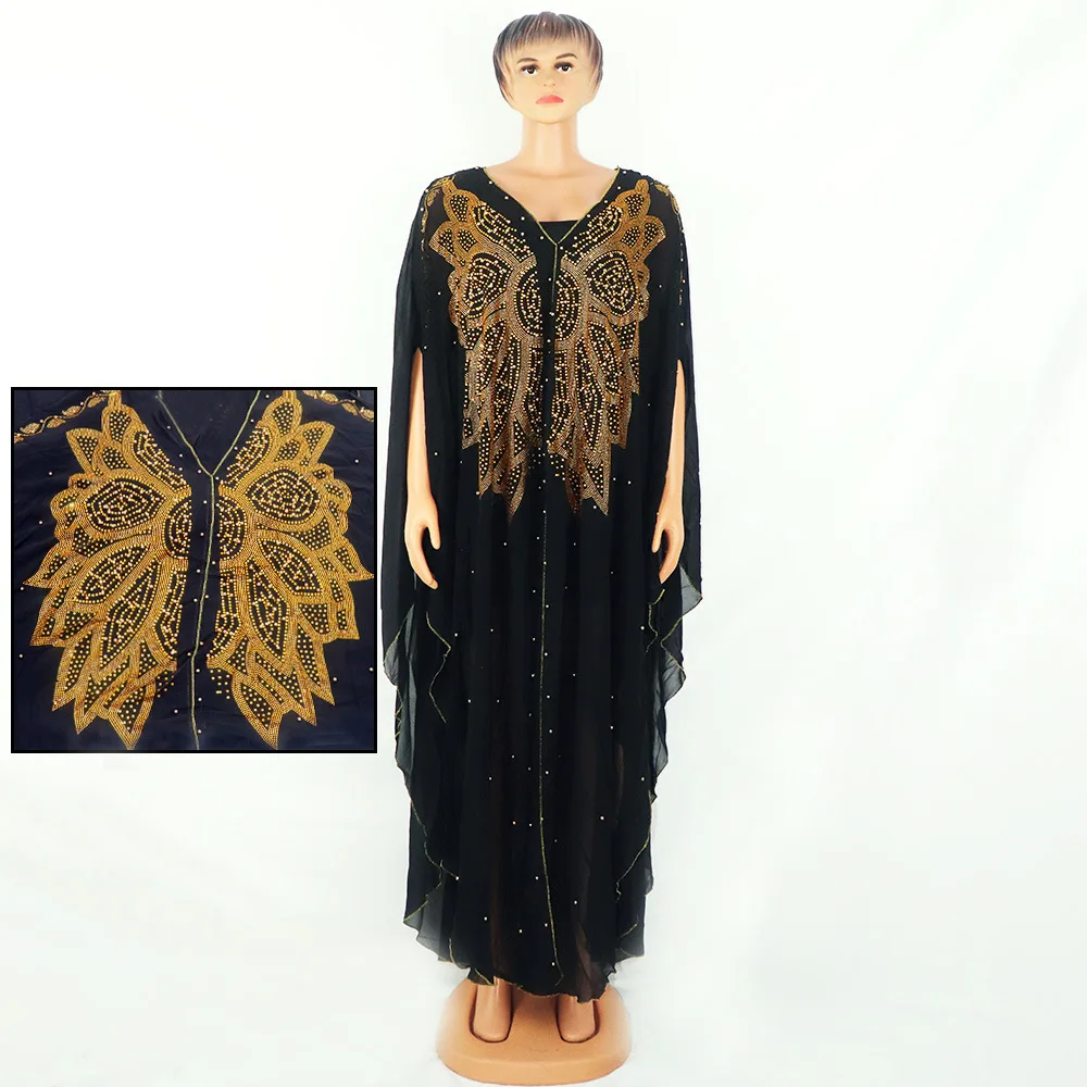 

2023 Dashiki African Dresses for Women Spring African Women V-neck Plus Size Black Long Dress Maxi Dress African Robes + Inner