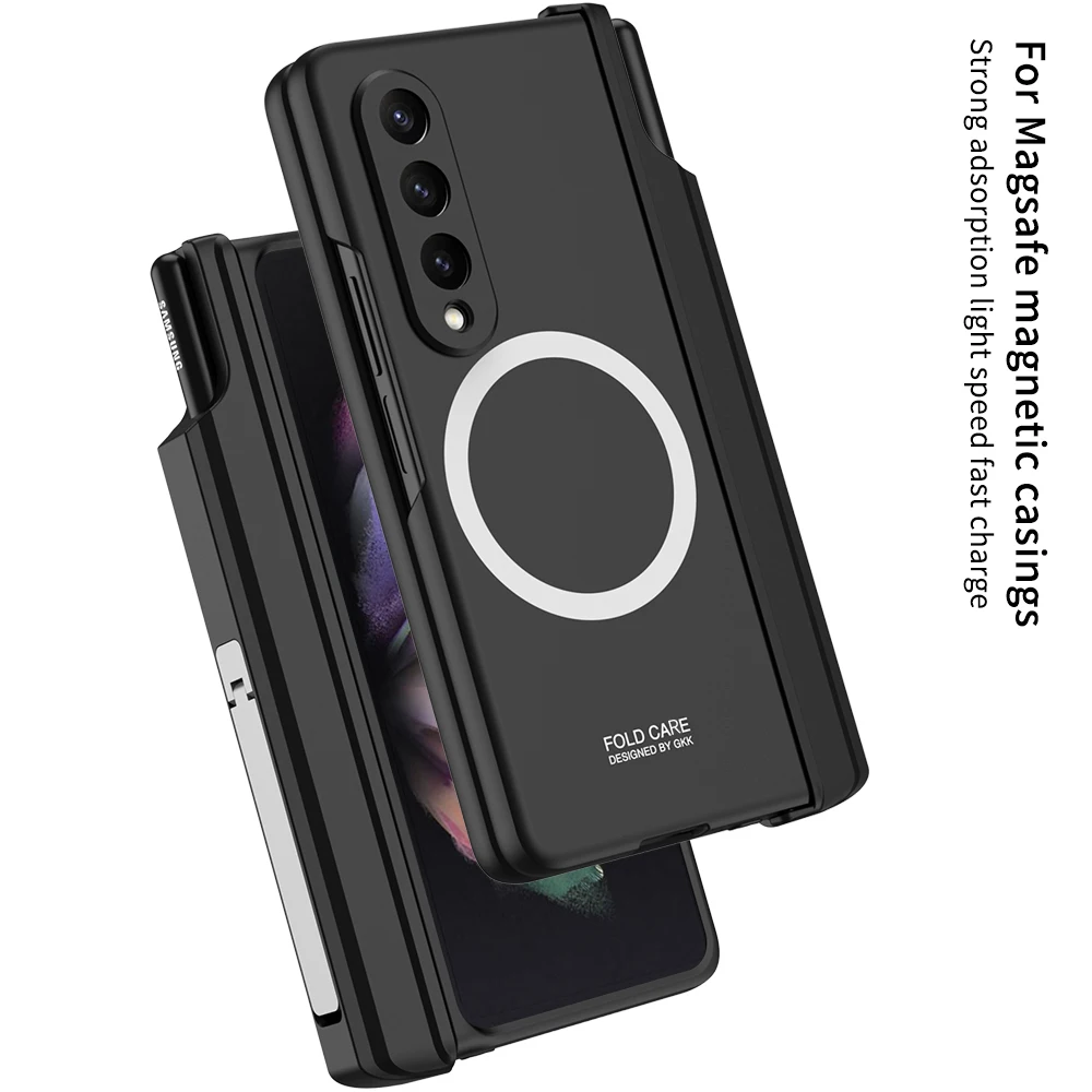 For Magsafe Samsung Galaxy Z Fold 3 Case Wireless Charging Magnetic Hinge Pen Holder Kickstand Shockproof Hard Cover Accessories