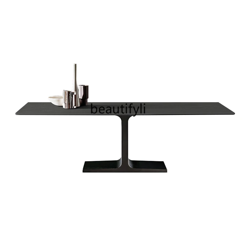 

Italian Minimalist Black Stone Plate Dining Table Home Small Apartment Designer Rectangular Yinuo Modern Minimalist Table