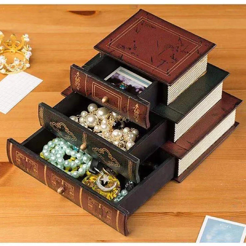 Fashion Vintage Book Shape Jewelry Gift Storage Chest Box Case Organizer Cassetto Gioielli Orecchini Bracciali Portaoggetti
