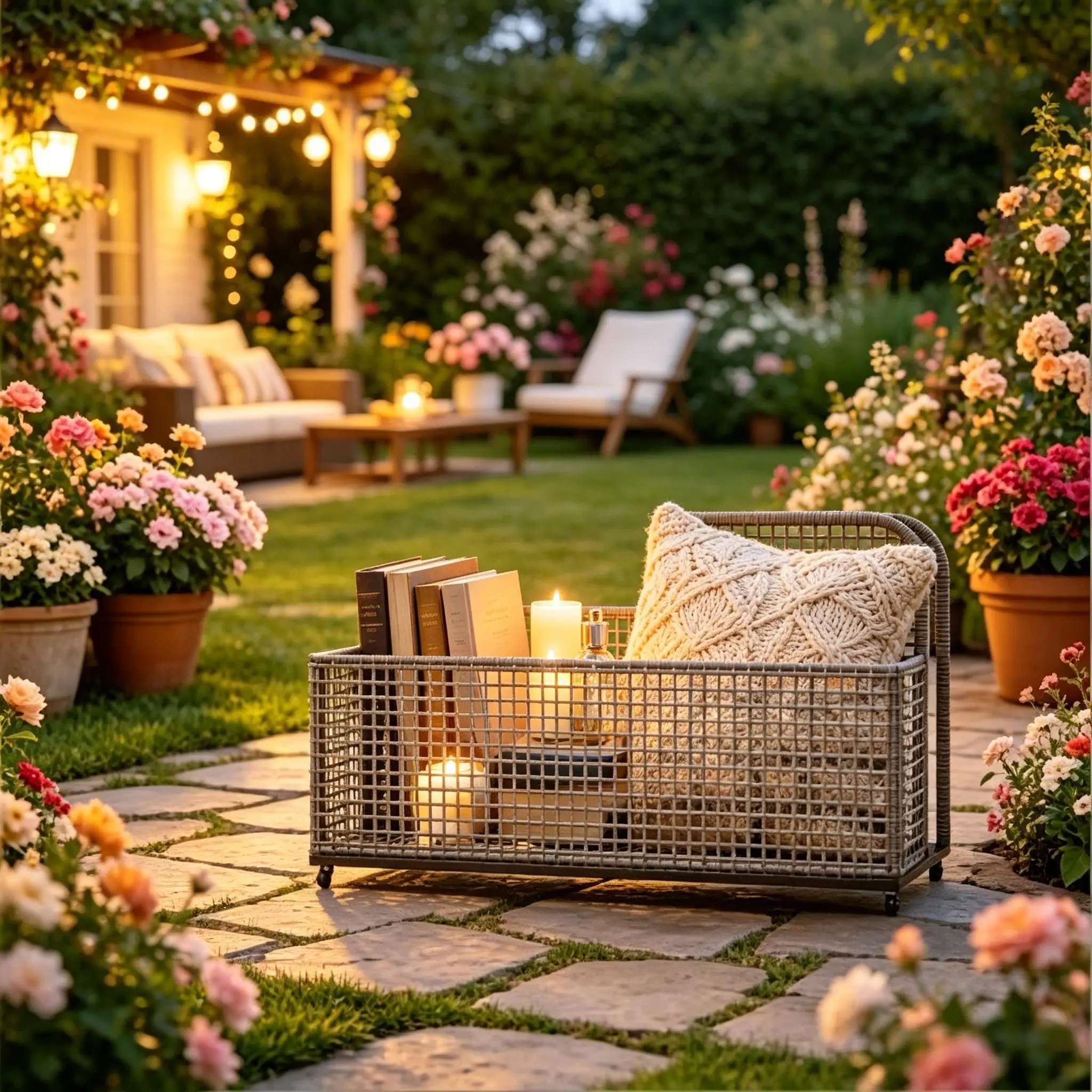 Outdoor Wicker Storage Cart 2