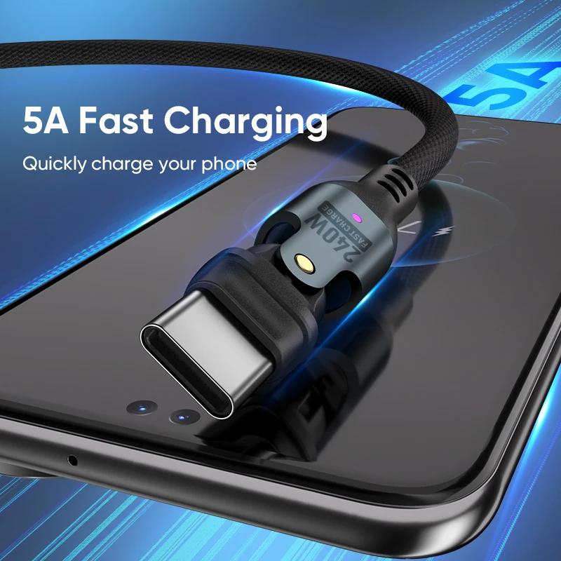 Ultra High-Speed 240W 5A USB-C to USB-C Charging Cable with 180-Degree Flex Charger