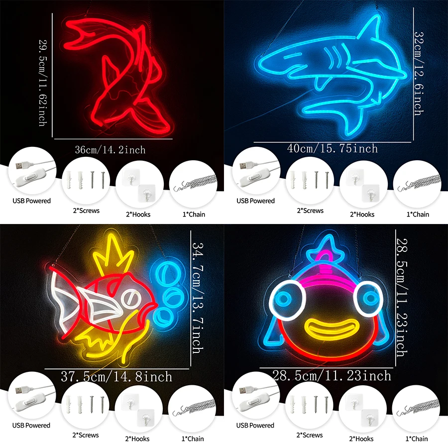물고기 LED 네온사인, 행운의 잉어 아이콘, 침실, 게임룸, 바, 낚시 장비 매장 장식, 낚시 애호가 선물.