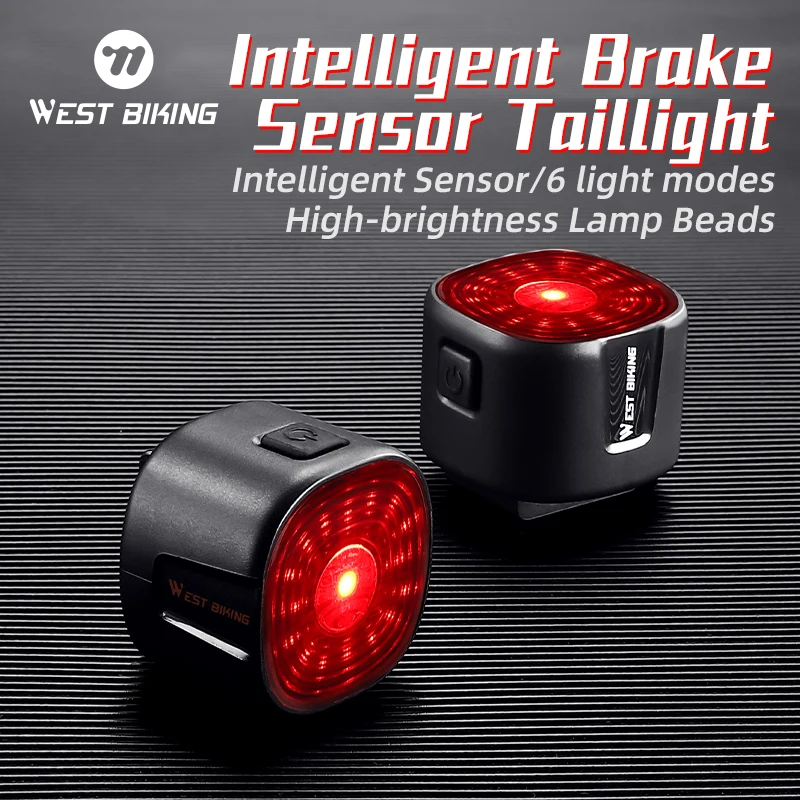 WEST BIKING Bicycle Smart Auto Brake Sensing Light Waterproof LED Charging Cycling Taillight Bike Rear Light Warn Bike Taillight