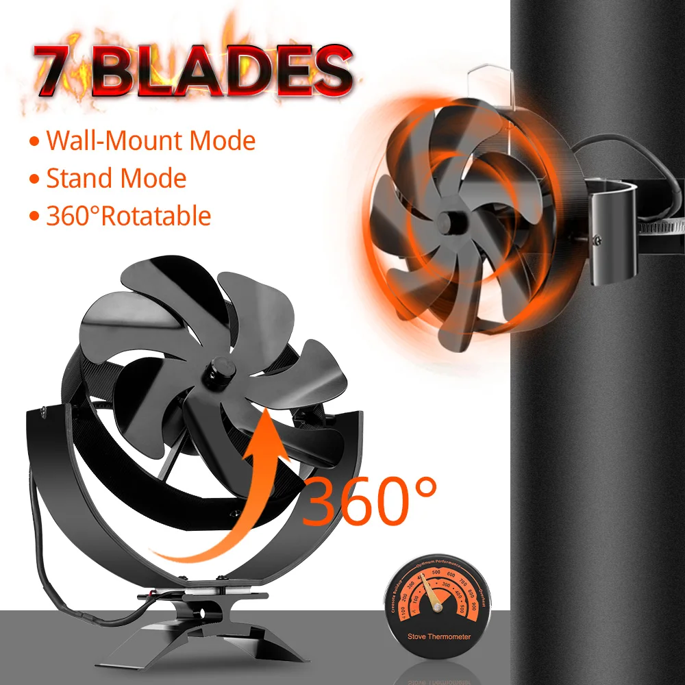 6 Blades Heat Powered Stove Fan Log Wood Burner Eco Quiet Fan with  Thermometer Home Efficient Heat Distribution Black Fireplace - AliExpress