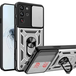 Durable Armor Phone Case with Lens Protection and Magnetic Stand Holder for ZTE nubia RedMagic 10S Pro (Silver)