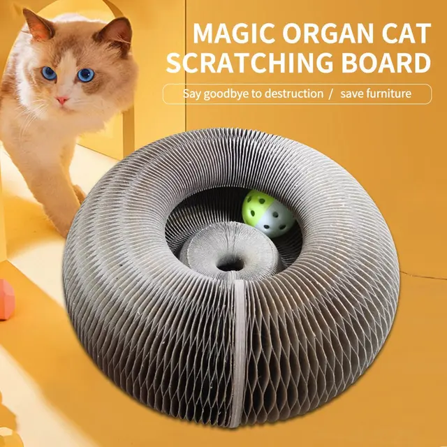 Magic Organ Foldable Cat Scratch Board Toy with Bell Cat Grinding Claw Cat Climbing Frame Round Corrugated Cats Interactive Toys 2