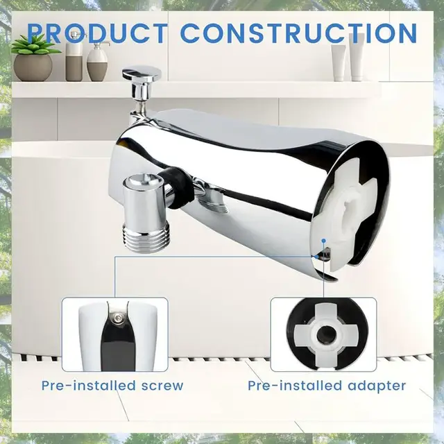 ก๊อกน้ำอ่างอาบน้ำพรีเมียมพร้อมตัวเปลี่ยนทิศทางน้ำ, ก๊อกน้ำอ่างอาบน้ำพร้อมตัวเปลี่ยนทิศทางน้ำสำหรับฝักบัวและประแจหกเหลี่ยมเหมาะกับท่อทองแดงขนาด 1/2 นิ้ว, 5.3 นิ้ว 5