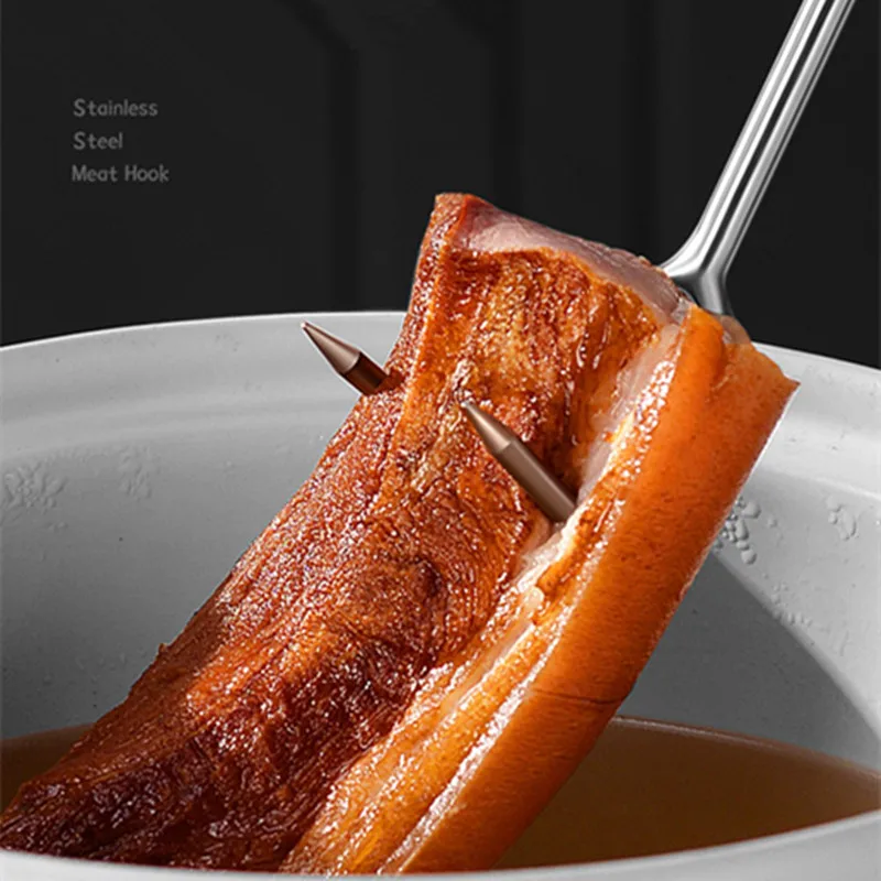 Stainless Steel Wooden Handle Bacon Fork Turkey Forks Roast Meat Heat Insulation Butcher Tools Barbecue Cooking Accessories