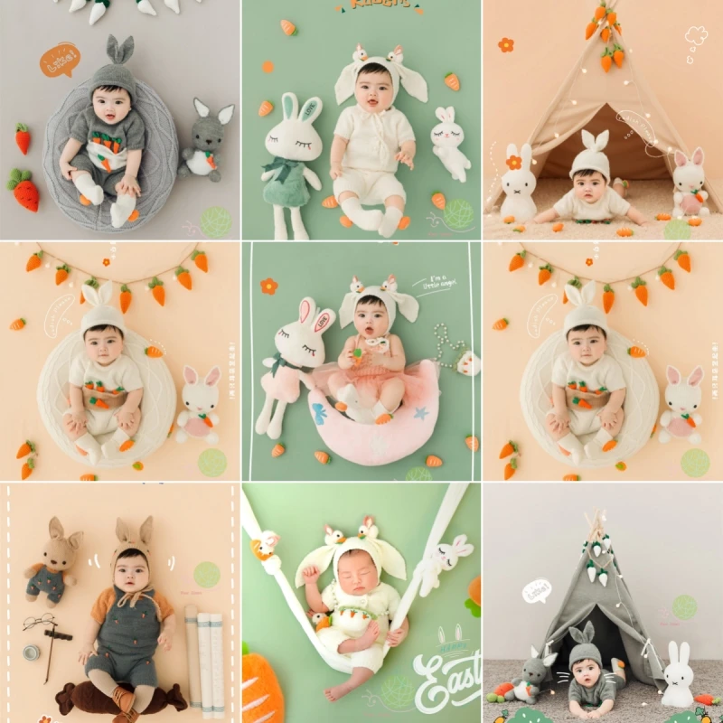 Dvotinst Newborn Photography Props 2023 Rabbit Bunny Backdrop Outfits Mini Tent Theme Set Accessories Studio Shoot Photo Props