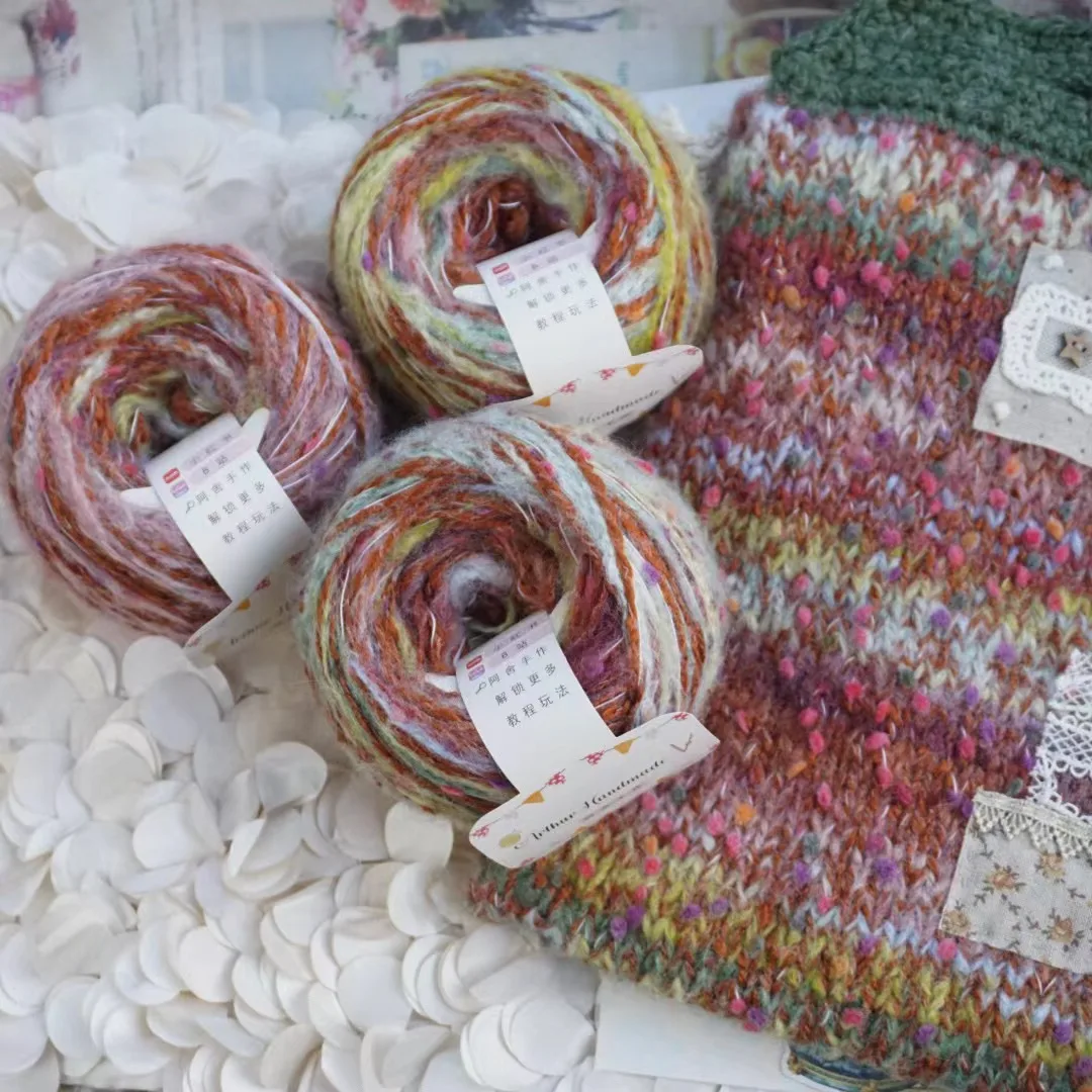 

Gradient Candy Color Hand Knitted Wool Mohair Yarn Blend Yarn Winter Crochet Line DIY Knitting Sweater Scarf for Holiday Gifts