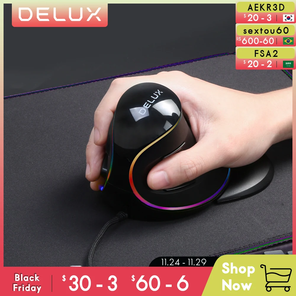 Delux M618 PLUS Ergonomics Vertical Gaming Mouse 6 Buttons 4000 DPI RGB Wired/Wireless Right Hand Mice For PC Laptop Computer|4000 dpi|wired mouse 6 buttonwired mouse - AliExpress