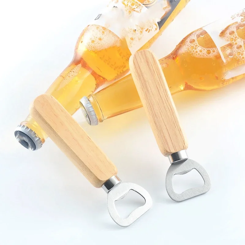 Bottle Opener Stainless Steel Wood Handheld Beer Opener For Home Bottle Opener for Groomsmen Gifts Bar Supplies Kitchen Gadgets