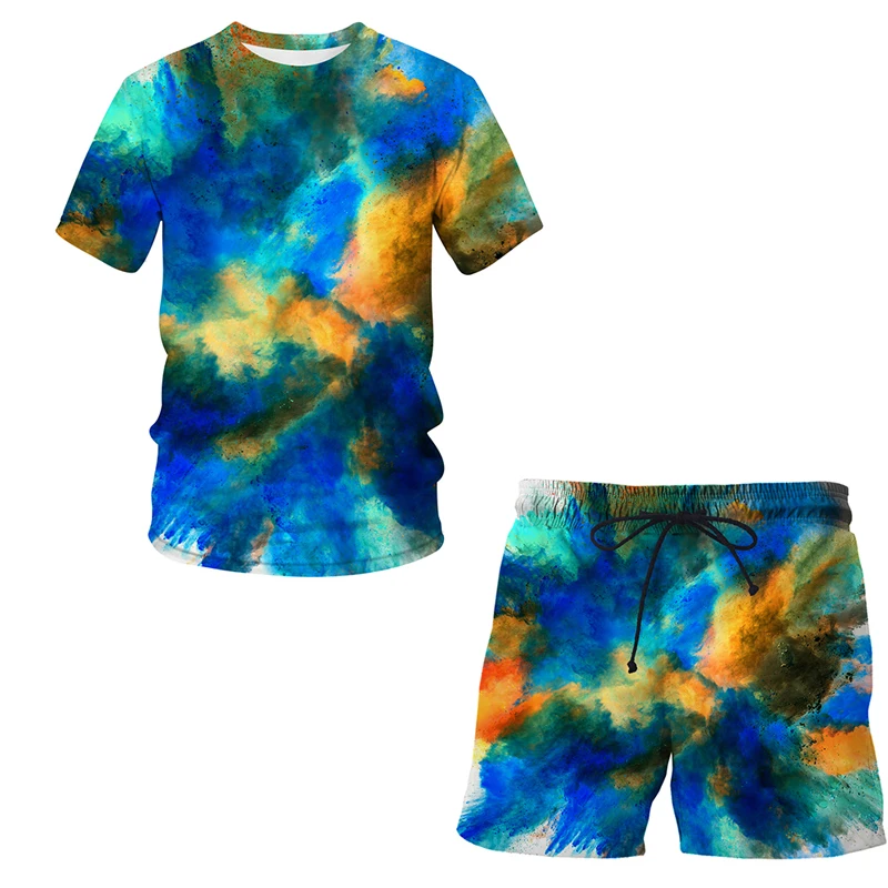 

Summer Sets Men Short Sleeve Splash tie dyeing Printed Male T-Shirt Shorts Beach Set 2021 Funny Trendy Youth Casual Clothes Tops