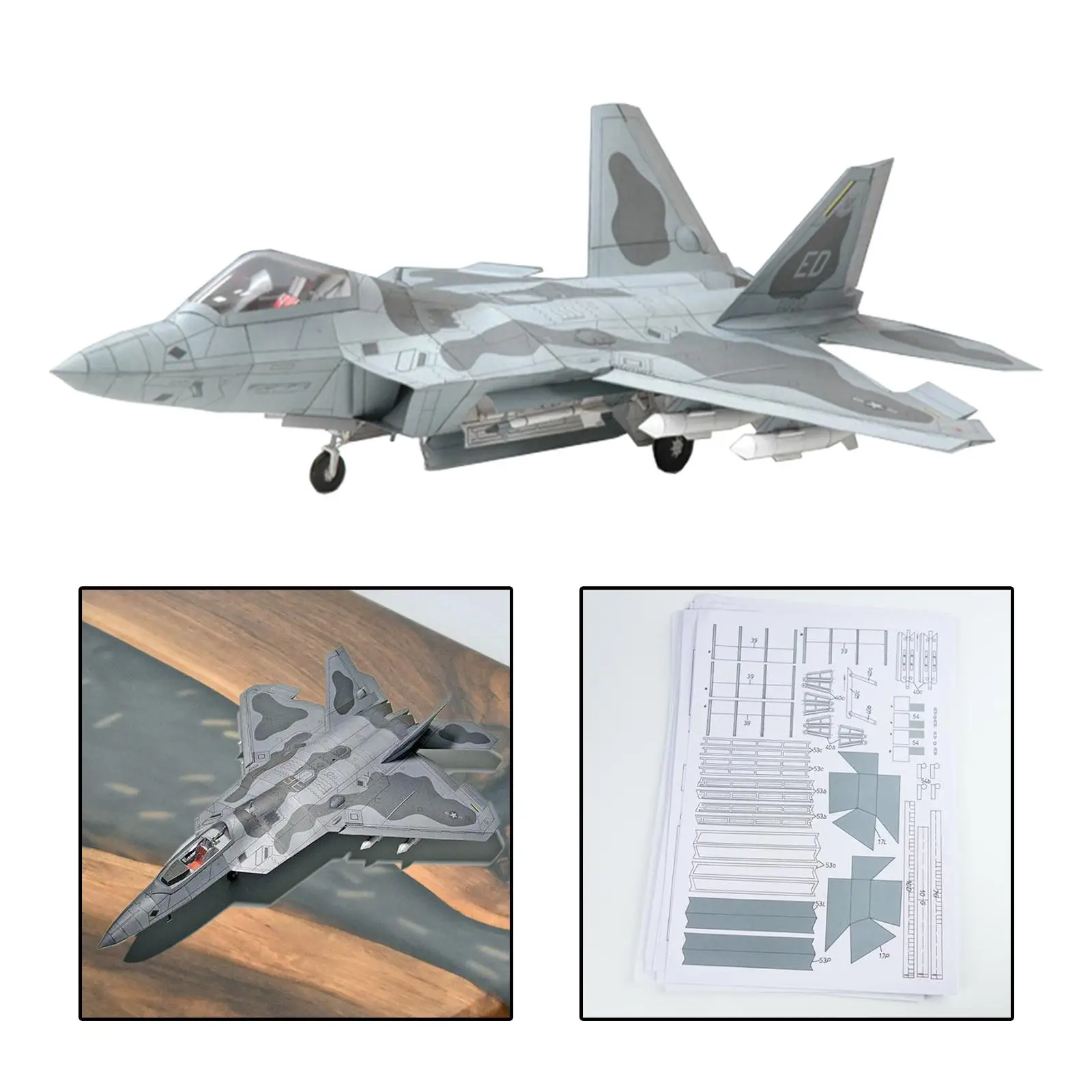 3D F22 Fighter Assemble Paper Model Kit 1:33 Scale DIY Toys Education Toys Building Papercraft for Kids Children Collectables