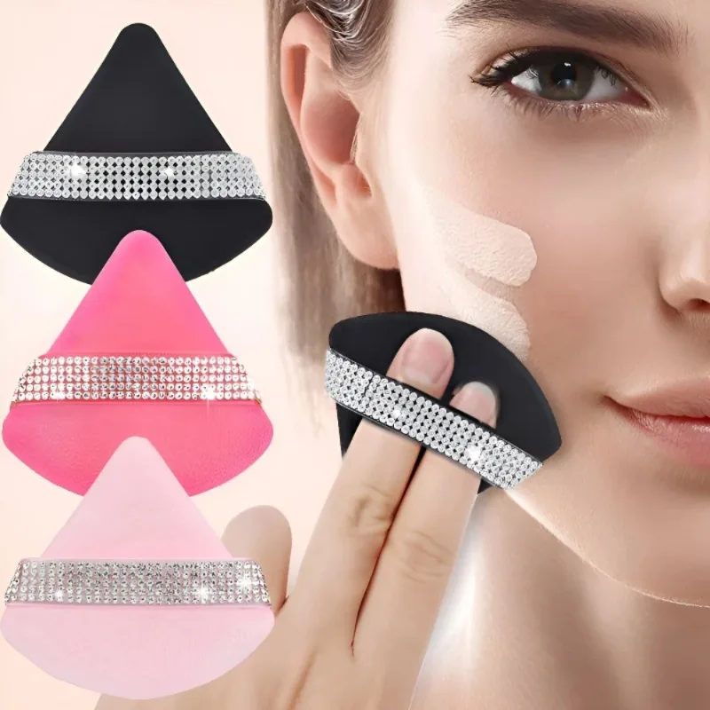 3Pcs 핑크 다이아몬드 트라이앵글 파우더 퍼프 페이스 메이크업 도구 스펀지 벨벳 소프트 스무스 페이셜 뷰티 메이크업 블랙 스펀지 액세서리