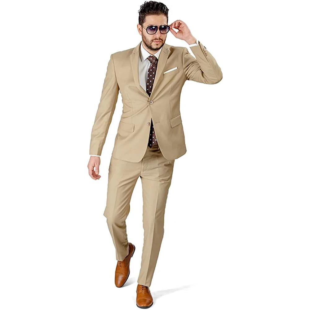

Khaki Men Suits Slim Fit 2 Button Notched Lapel 2 Pieces Blazer and Pants Groom Wear Formal Business Wedding Suit Costume Homme