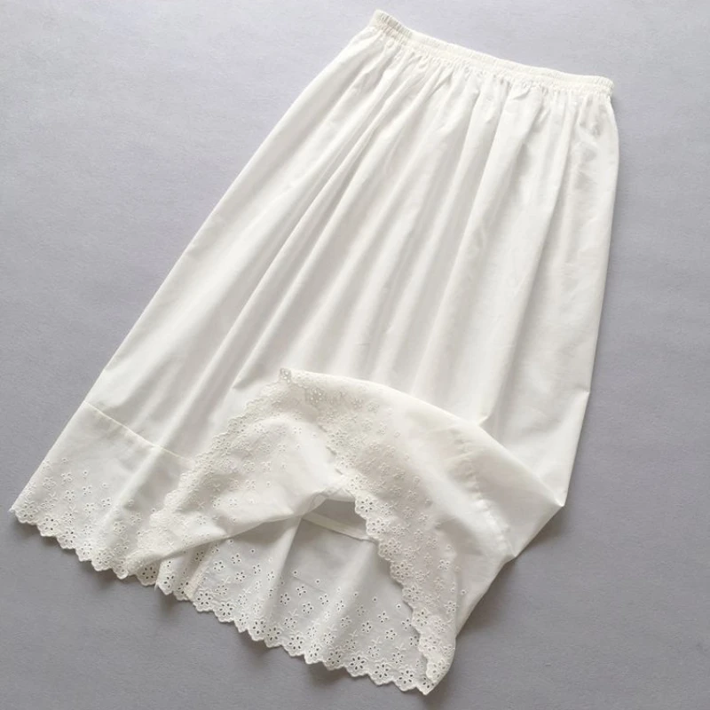100% Cotton Slip Dress for Women Basic Half-length Underskirt Lace Embroidery Half Slip Loose Lining Single Layer Petticoat