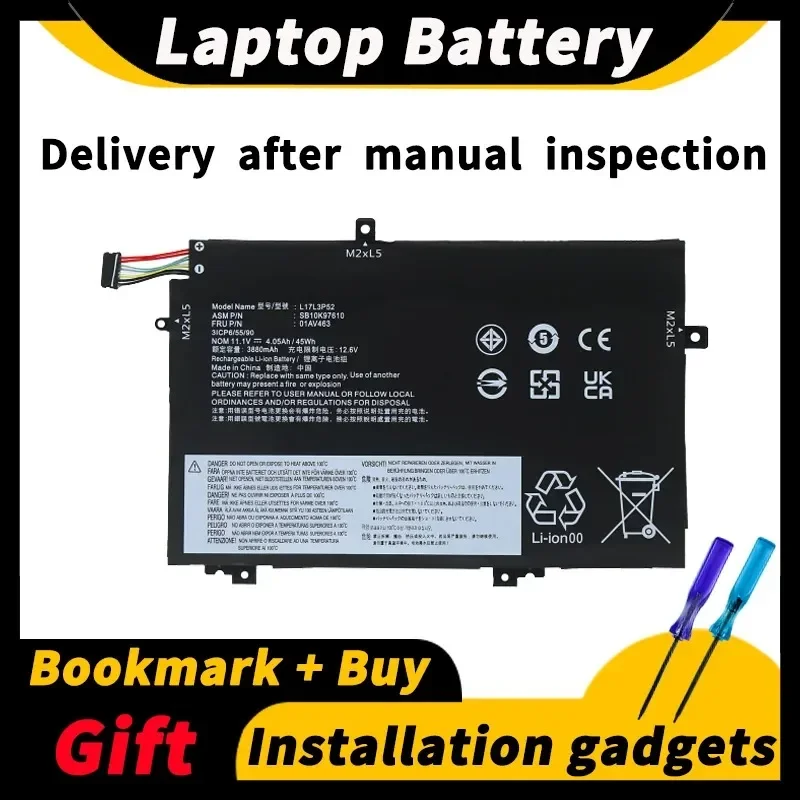 

For Lenovo Thinkpad L480 L580 L14 Gen 1 TP00120A L17L3P52 L17M3P53 01AV463 11.1V 45wh Laptop Battery