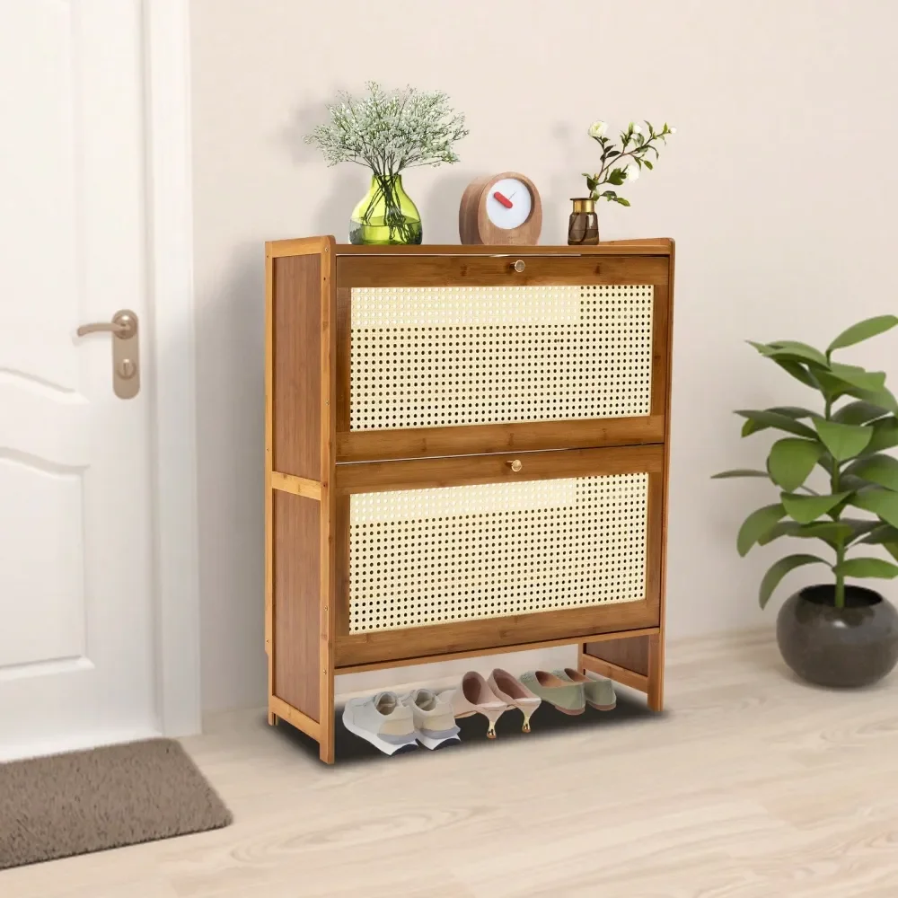 Handgefertigter Schuhschrank Mit Rattan-klappfächern Für Flur_voghion.com