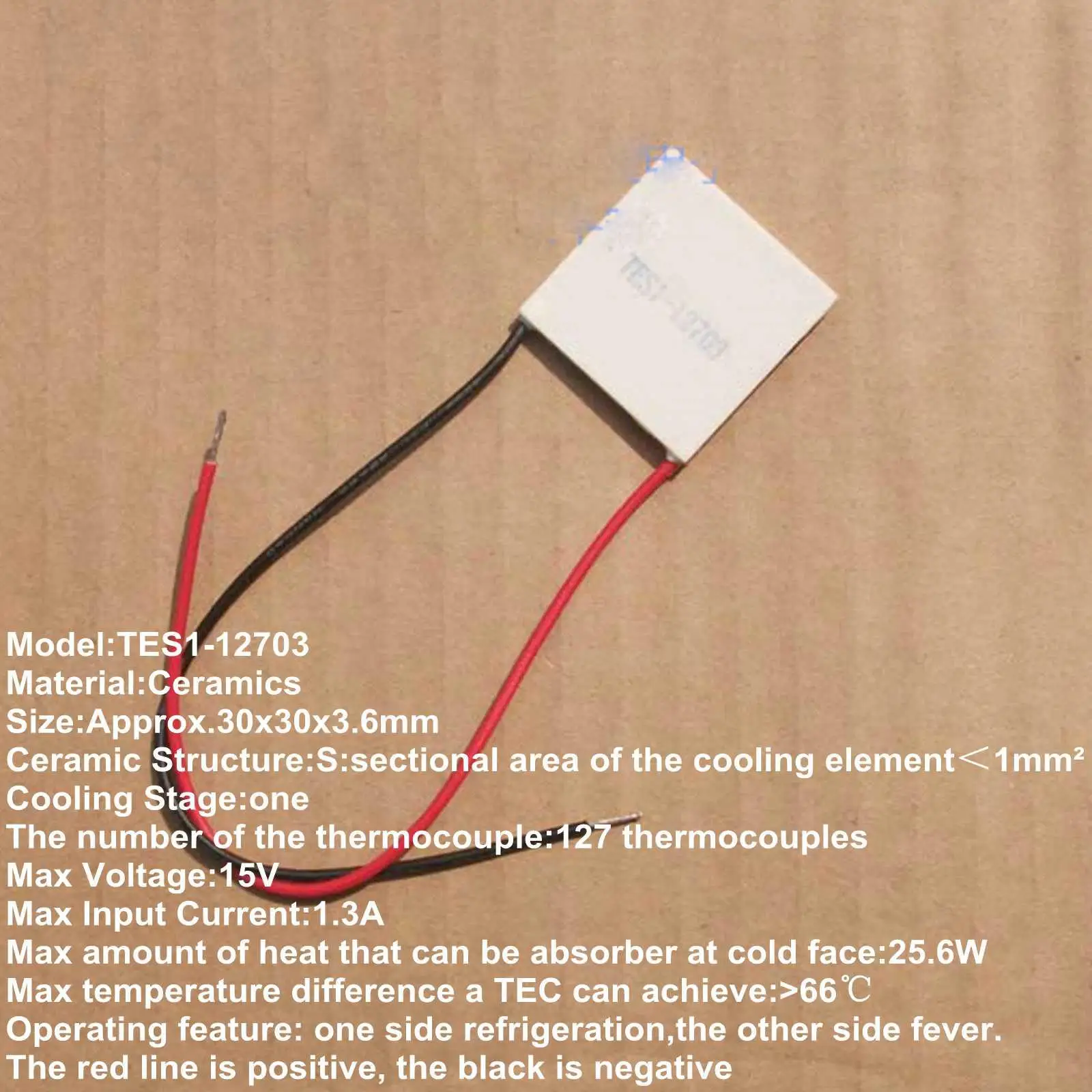30x30x3.6mm 3A 15V 25.6W TES1-12703 Thermoelectric Cooler Peltier Heatsink