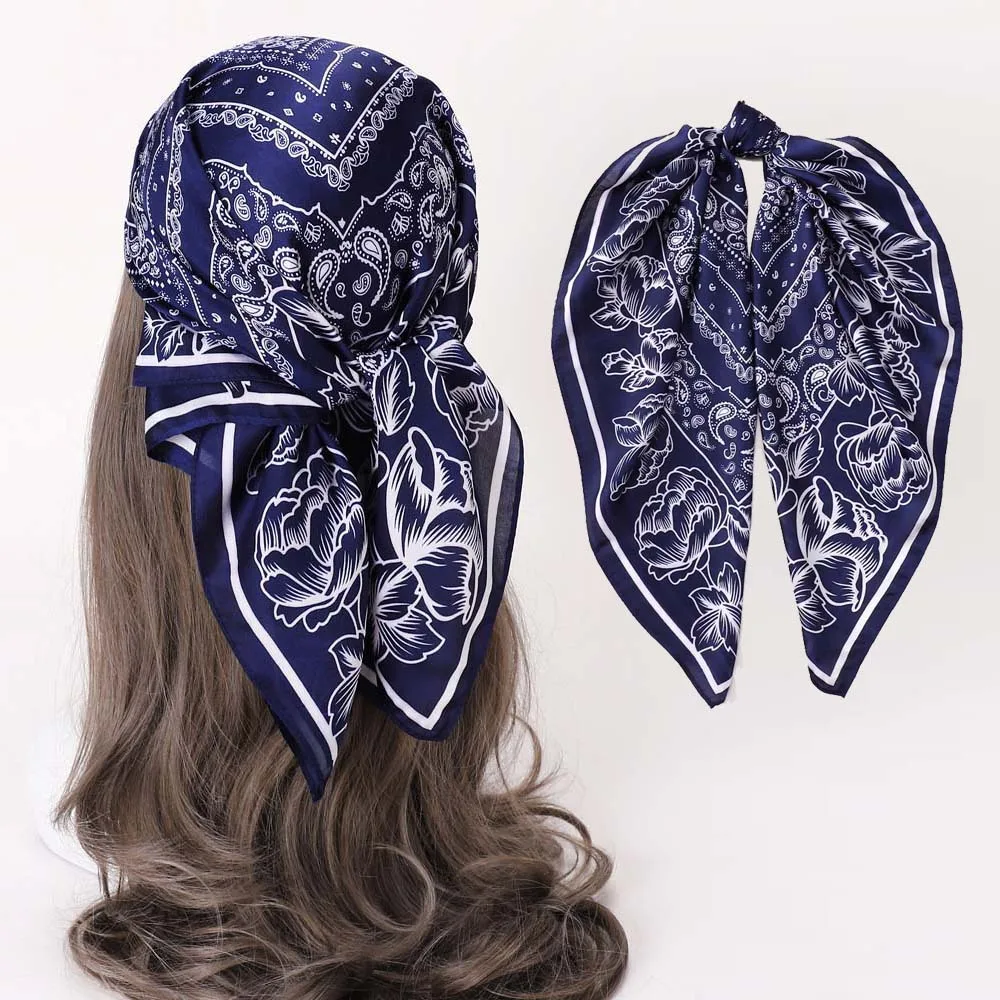 70*70cm Platz Silk Schal Frauen Satin Haar Taschentuch Druck Weibliche Kopf Bandana Kleine Neck Schalldämpfer Hijab Dame mädchen Schals – Detail 9
