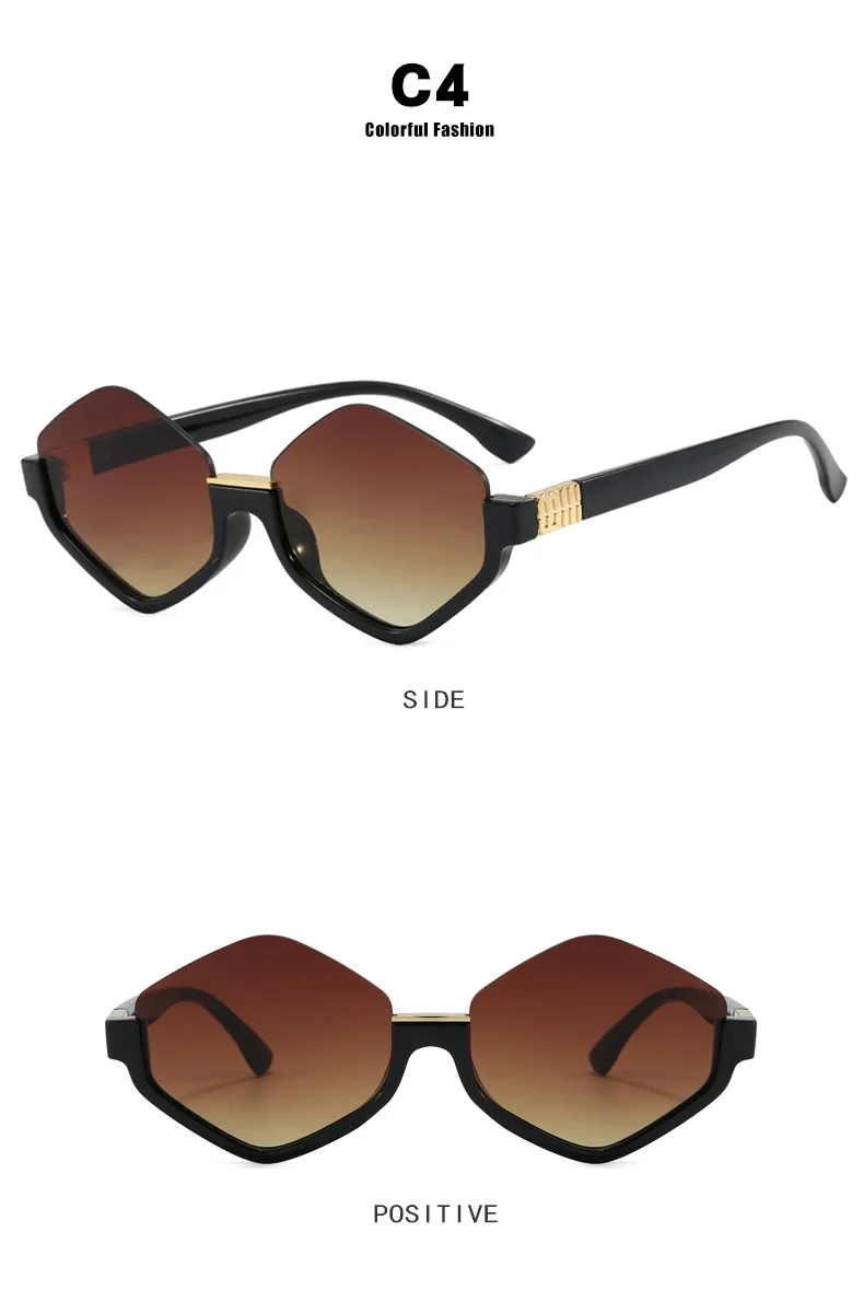 Neue Polygon-Quadrat-Sonnenbrille für Damen, modische Halbrahmen-Diamant-Sonnenbrille, einzigartige Luxusmarke, Punk-Brille, UV400-Schutz – Detail 10