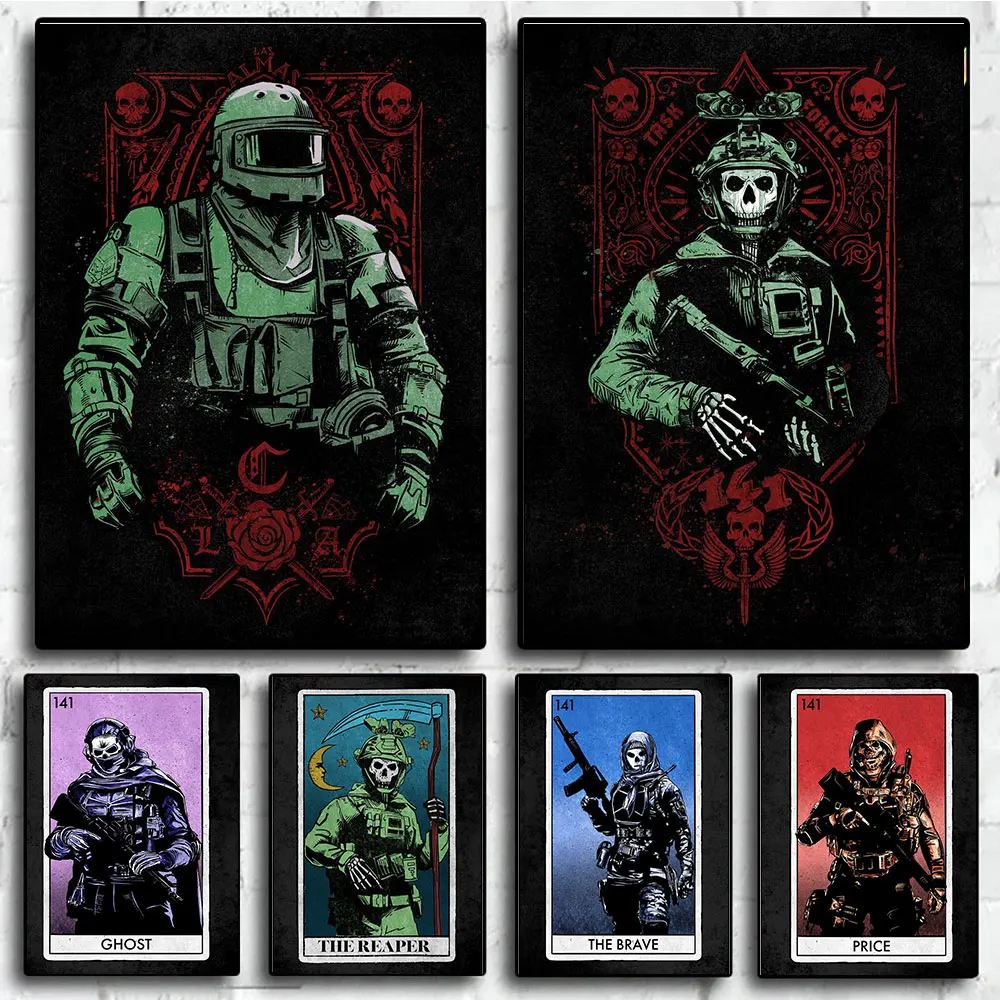 

MW II Cartel Cards Posters Print The Reaper Simon Ghost Riley Card Canvas Painting Wall Art Pictures For Living Room Home Decor