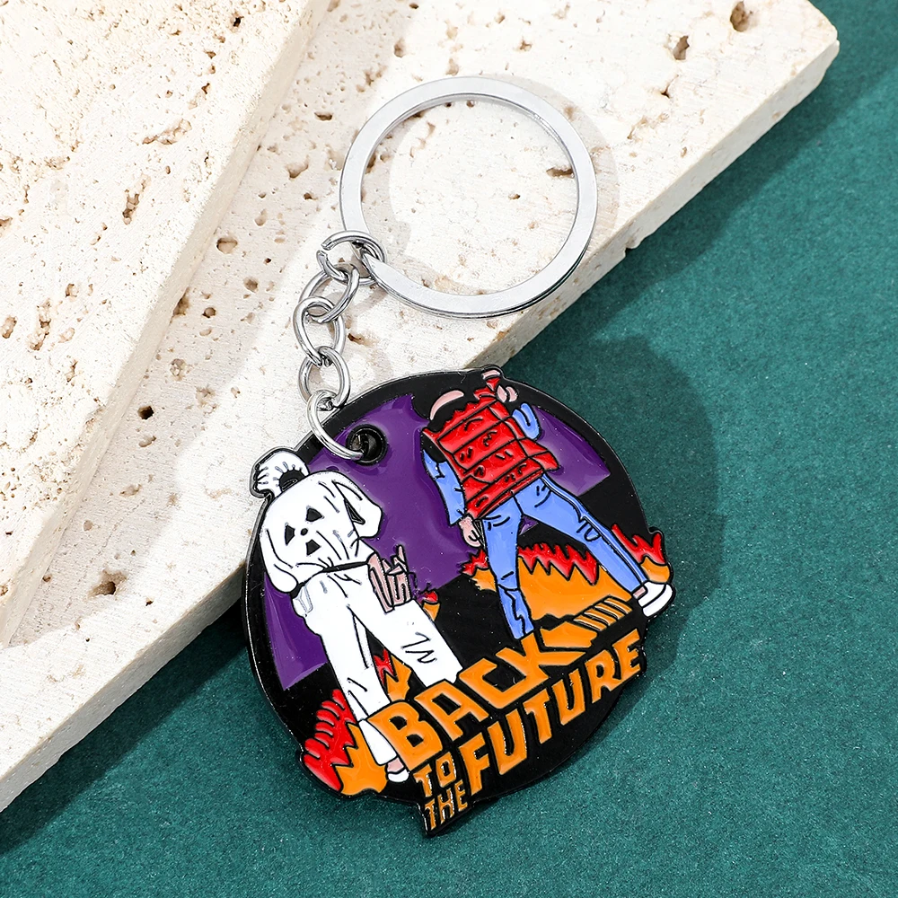 Retro Movie-Inspired Metal Keychain with Enamel Charm - Perfect Gift