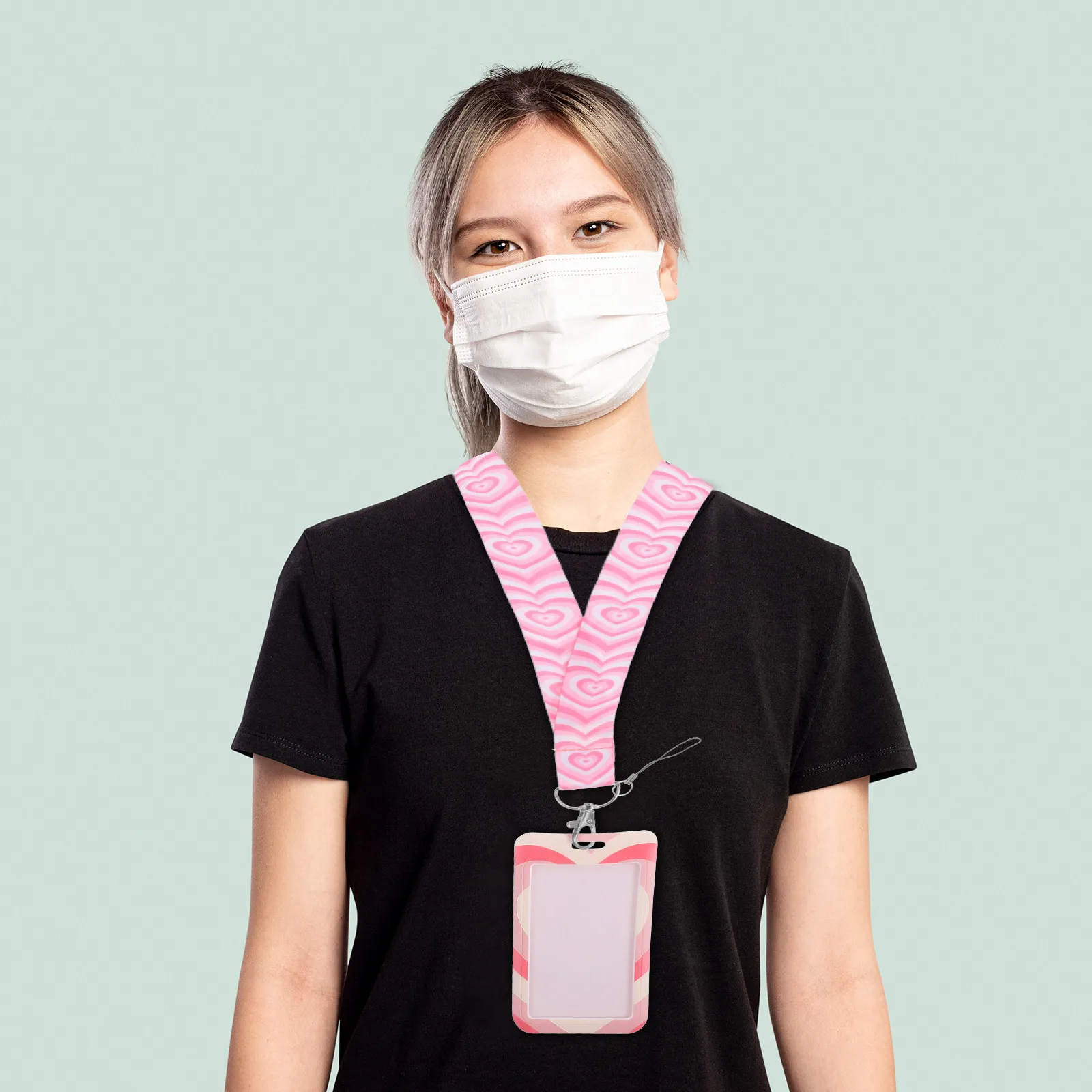 1 세트 다기능 카드 홀더 끈 ID 카드 커버 휴대용 배지 이름표 홀더 학생 교사를 위한 섬세한 패턴