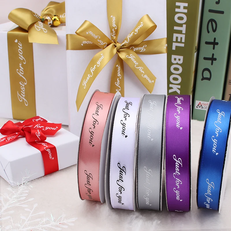 Printed Polyester Ribbons 5yards 10 20 25 38mm "just for you" for Wedding Christmas Party Decorations DIY Bow Craft Ribbons-ribbon decoration,ribbon supplies,christmas ribbon,polyester ribbon,wrapping ribbon