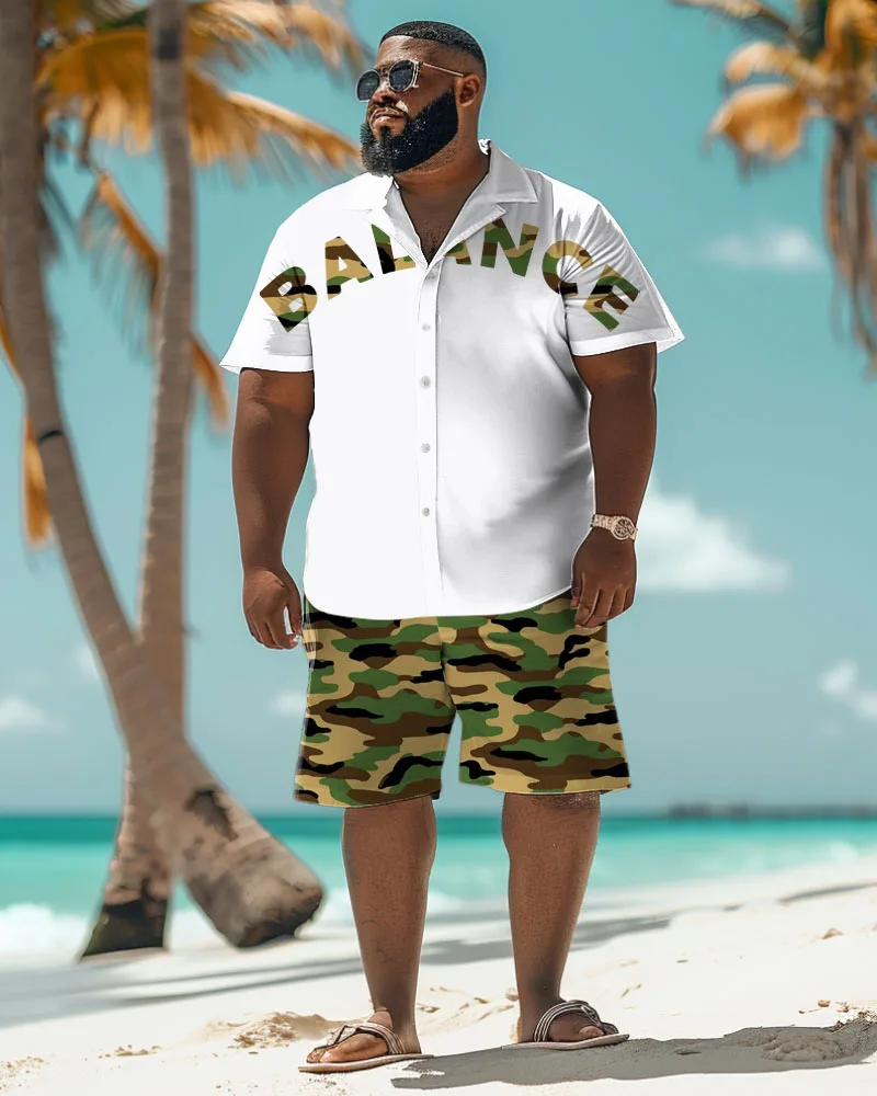 Biggmans Plus Size （L-9Xl） for Summer Men's Hawaii Set Oversize Men's Feather Print Series Short Sleeve Shirt Shorts 7Xl 8Xl 9Xl