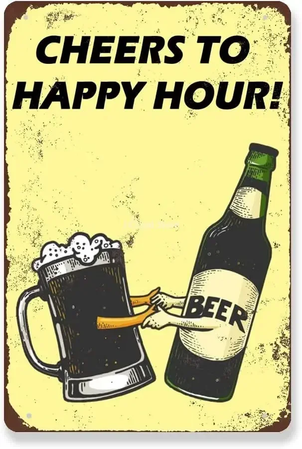 

Bar Creative Tin Sign-Happy Hour!Retro Tin Signs Retro Metal Plaque Decorative Suspension Art Poster Is Suitable For Bar