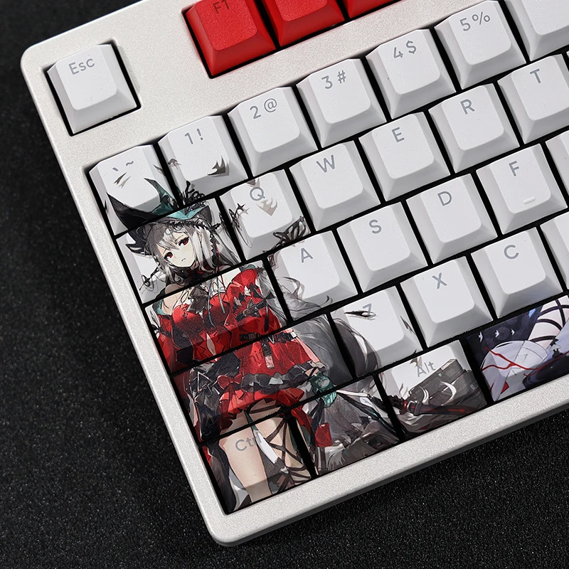 Chaves Conjunto Arknights Skadi Keycap Pbt Tintura Subbed Backlit Keycaps dos Desenhos Animados Anime Gaming Key Caps para Ansi 61 87 104 108 Layout 108 - Imagem 4