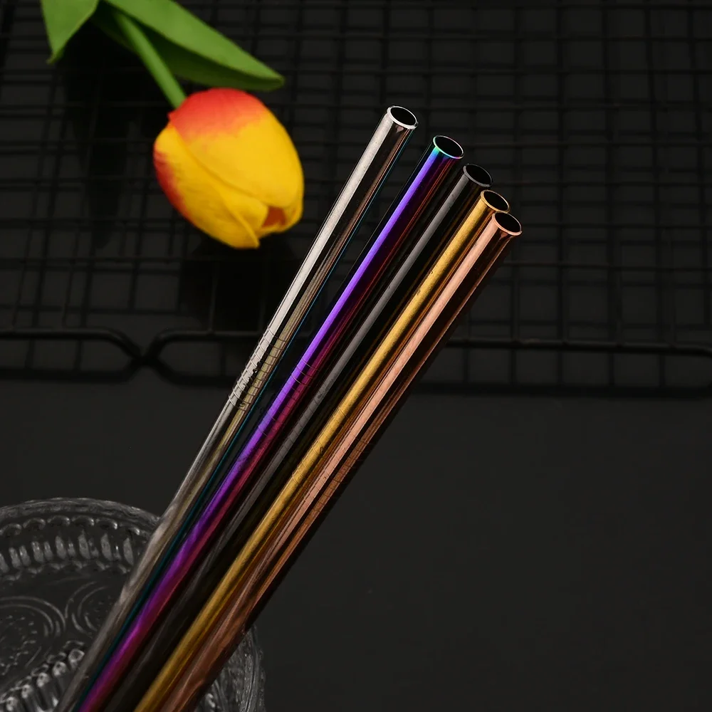 Eco-Friendly Reusable Stainless Steel Drinking Straw Set with Cleaning Brush - 3 Pieces