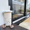 2 Sizes Lonely Brown Bubble Tea Plush Pillow Pearls Boa Smiling Face with Two Legs Sleeping Hug Companion Present 4