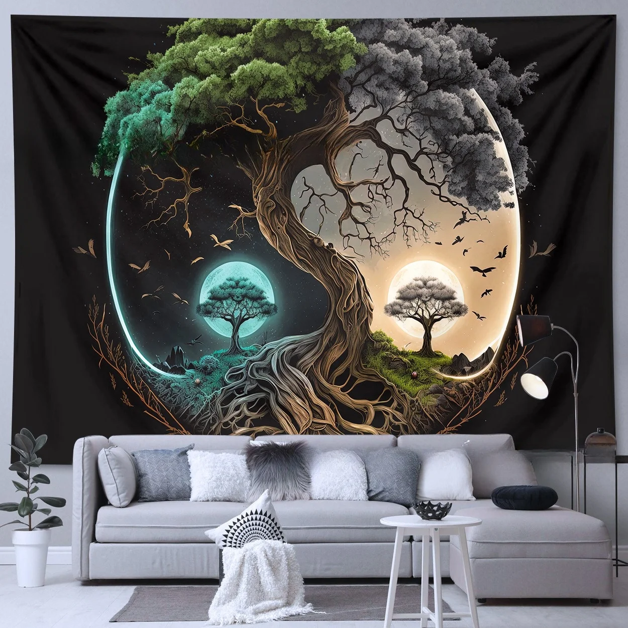 Tapestry decor 75x58cm tree print frosted wall hanging 1 pcs
