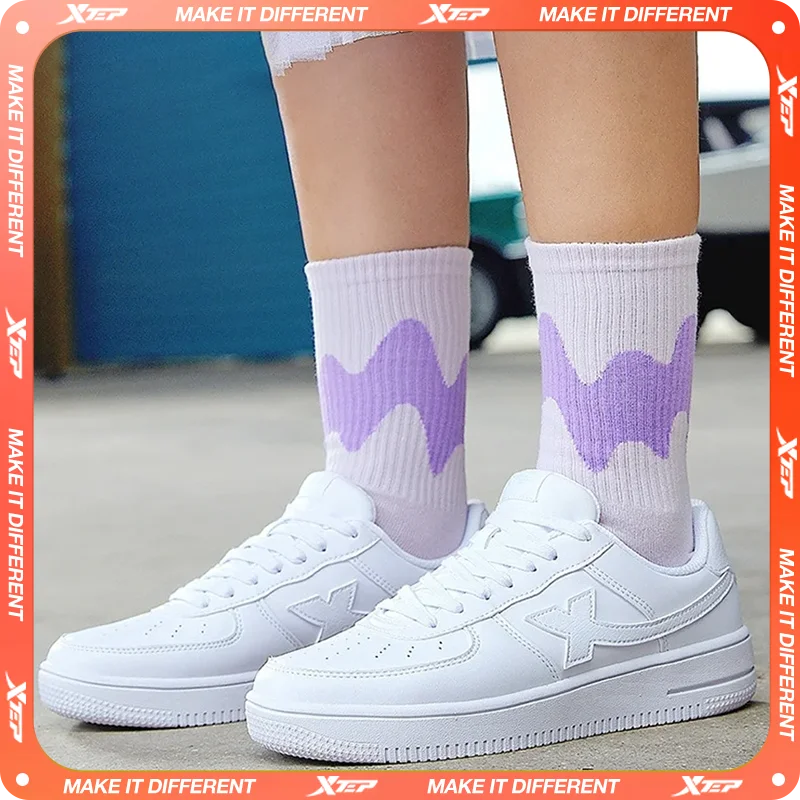 Xtep Women Skateboarding Shoes Female Spring Non-Slip Women's Walking Shoes White Black Durability Cozy Sneakers  881218319851