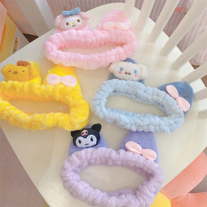 

Sanrio Plush Doll Makeup Hairband Face Wash Cinnamoroll Kuromi Sweet Kawaii Non Slip Elastic Headbands Hair Accessories Gifts