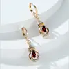 Trendy Luxury Crystal Red Zircon Stone Hoop Earrings Dainty Champagne Gold Color Wedding Jewelry For Women