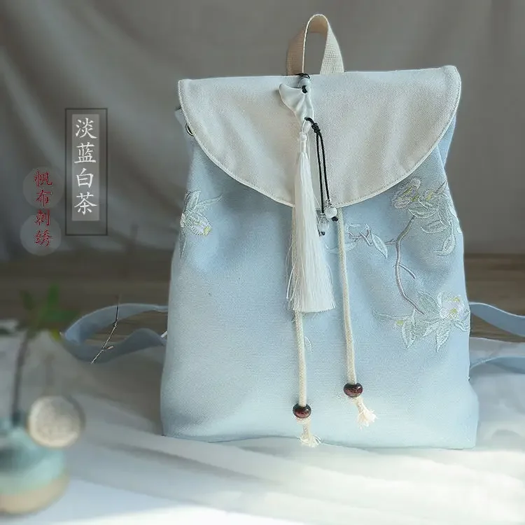 Kids School Bags Flower Embroidery Chinese Style Canvas Bag Mochila Escolar Feminina Adolecente Mochilas Para Estudiantes 3