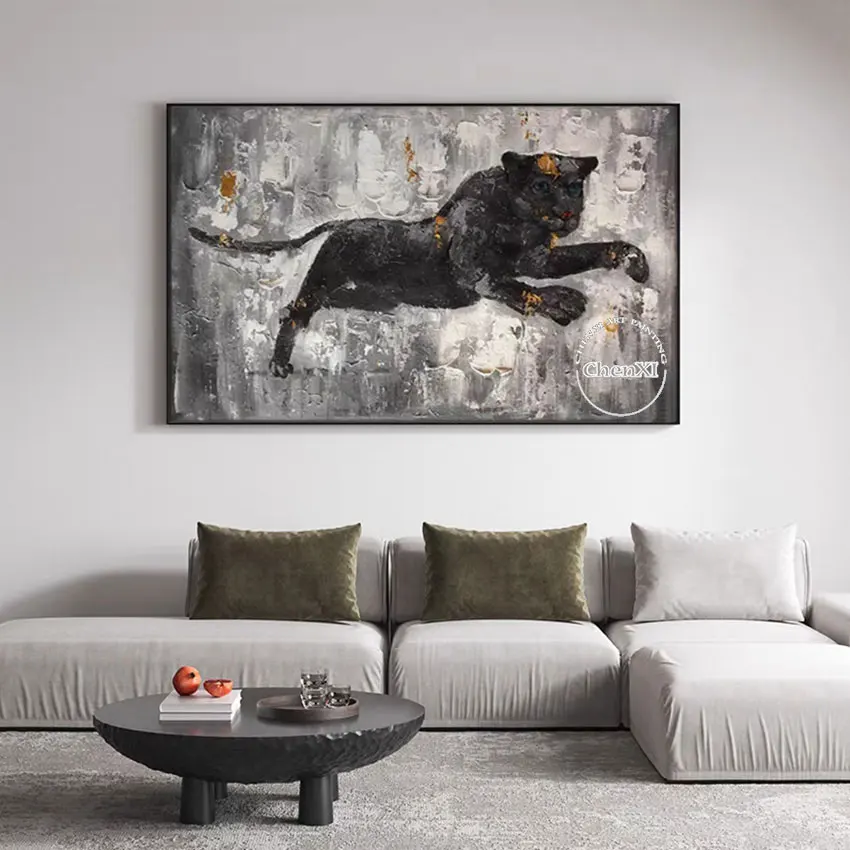 

Настенный холст без рамы, картина с бегущей кошкой, большой размер, картина маслом, украшение гостиной, роскошное Панельное искусство для комнаты