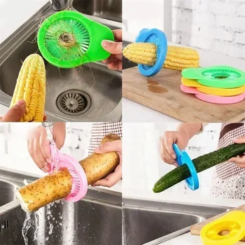 1pc Kitchen Portable Tools Washing Fruit and Vegetable Cleaner Colorful Corn Husk Brush Home Plastic Vegetable Washing Tools 2