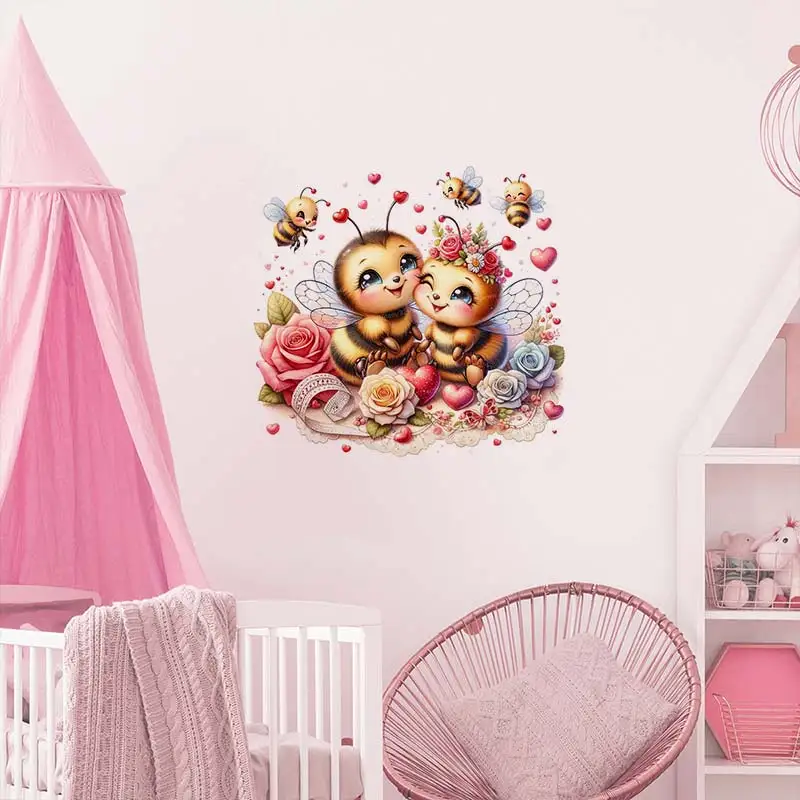 Cute Bee Watercolor Valentines Animal Wall Sticker Bathroom Toilet Decor Living Room Cabinet Home Decoration Decals M1076